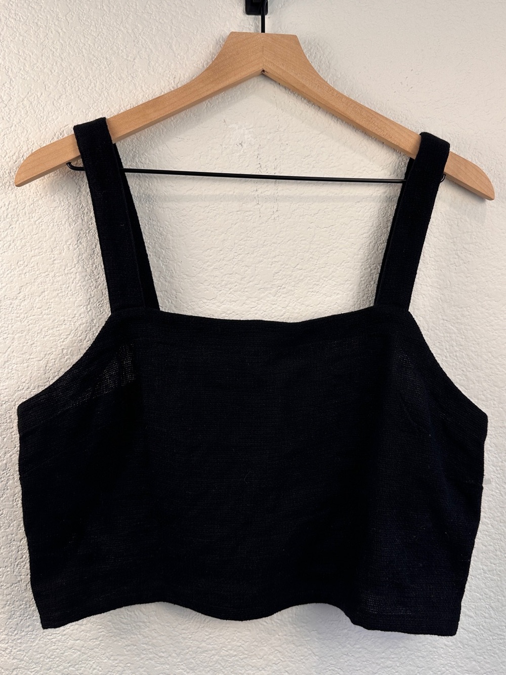 Madewell Black Linen Blend Square Neck Crop Tank Top NWT Size Large